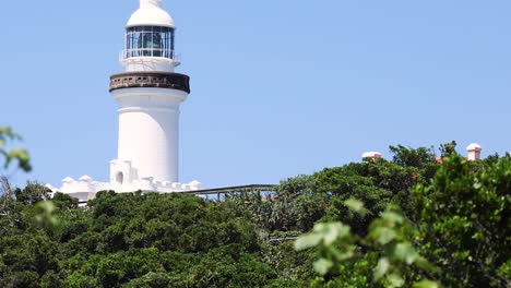 lighthouse and lush green trees