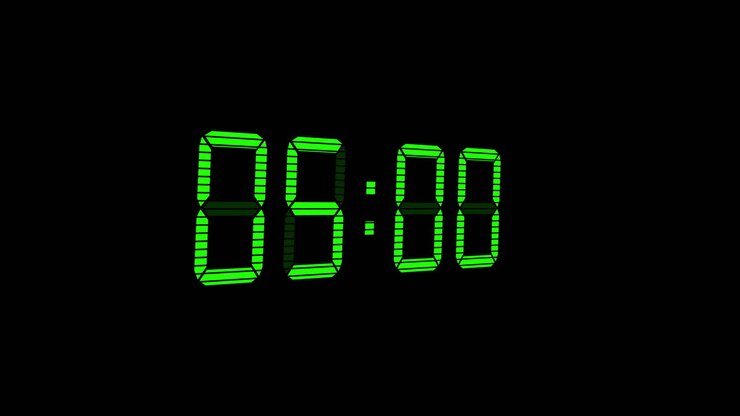 Animation of green digital timer changing on black background