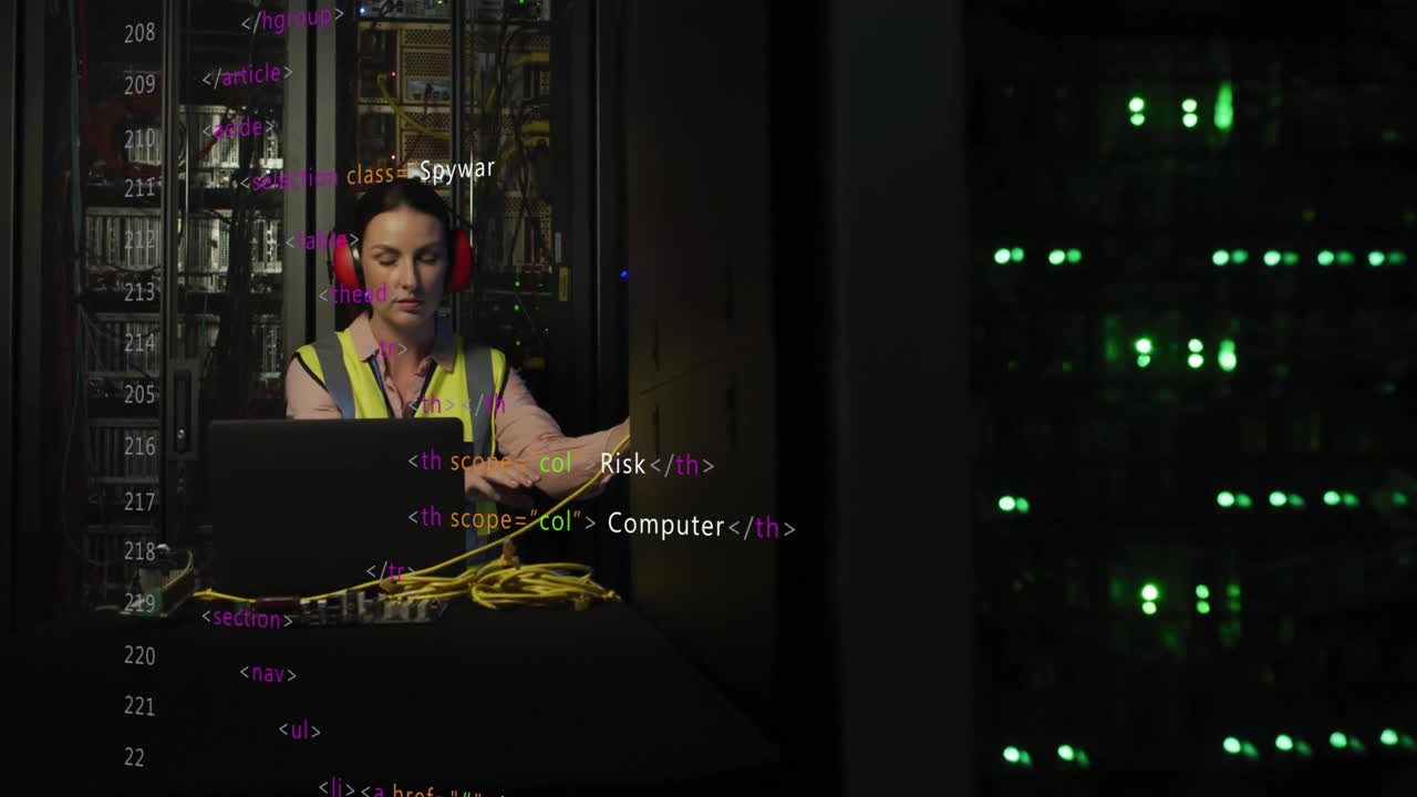 animación de la placa de circuitos y procesamiento de datos sobre ingeniera informática caucásica por servidores informáticos