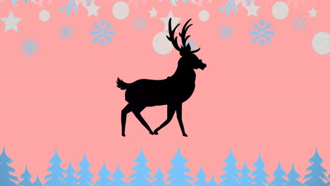 animación de renos sobre la nieve que cae