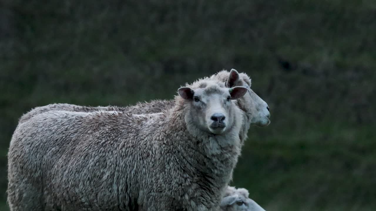 ovejas moviéndose juntas en un campo de hierba