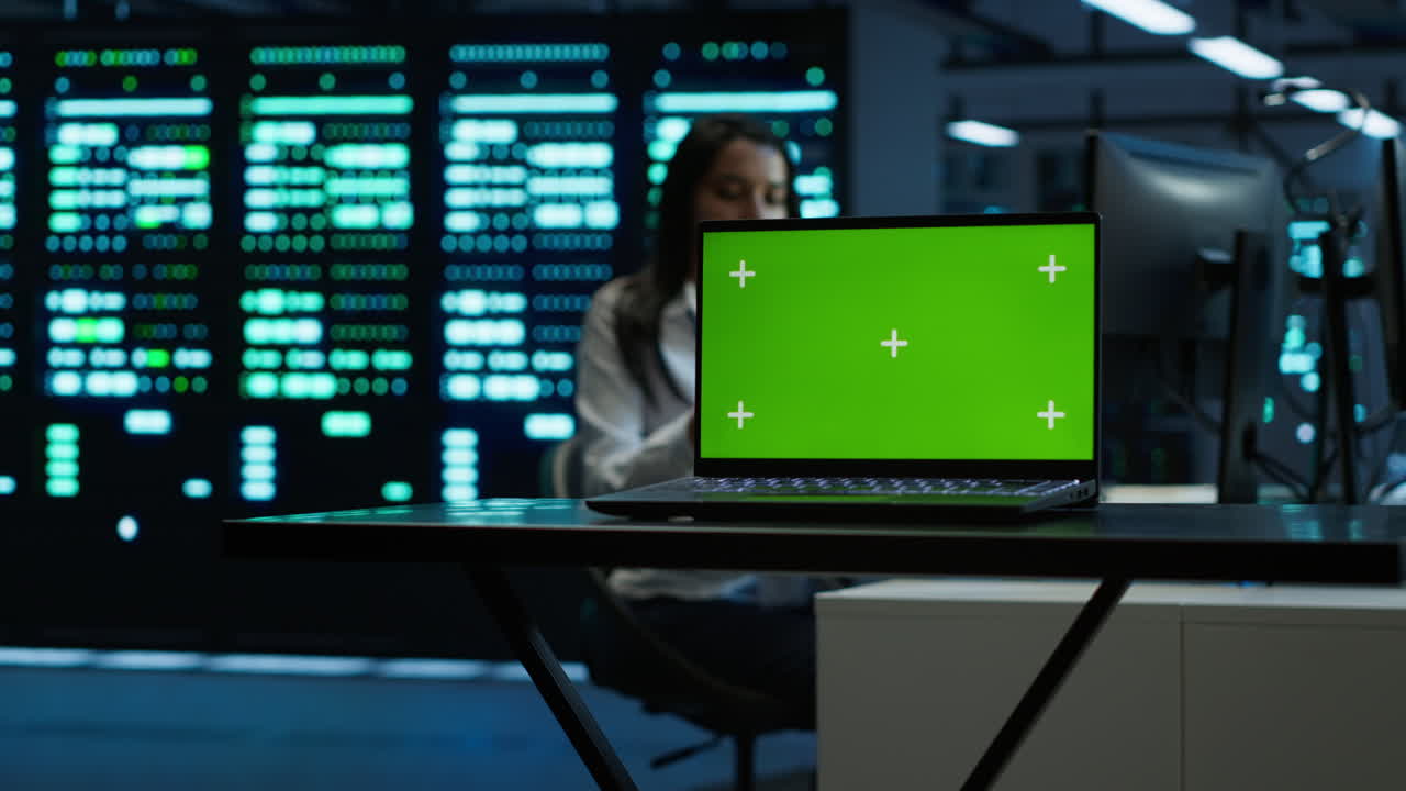 Tæt på chroma key notesbog brugt af ekspert i serverhub