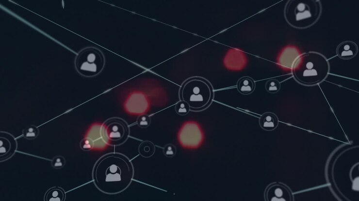 Animation of network of connections with statistics over cityscape