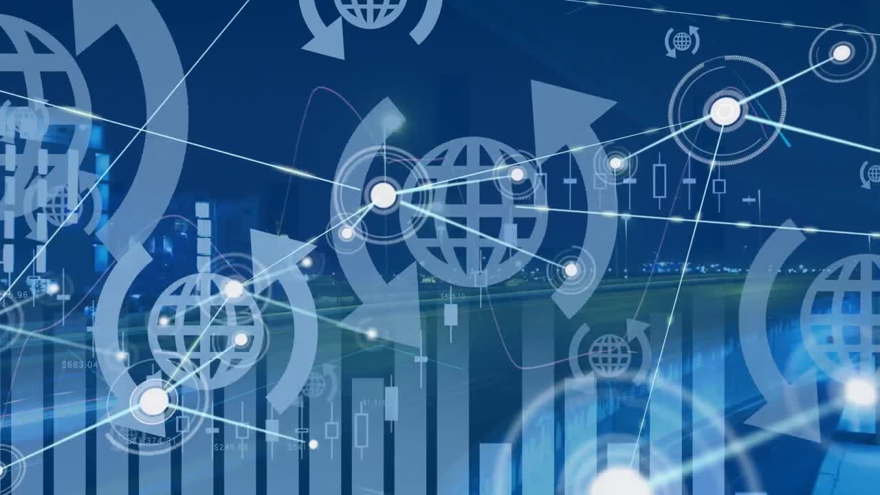 都市景観上の接続ネットワークのアニメーション