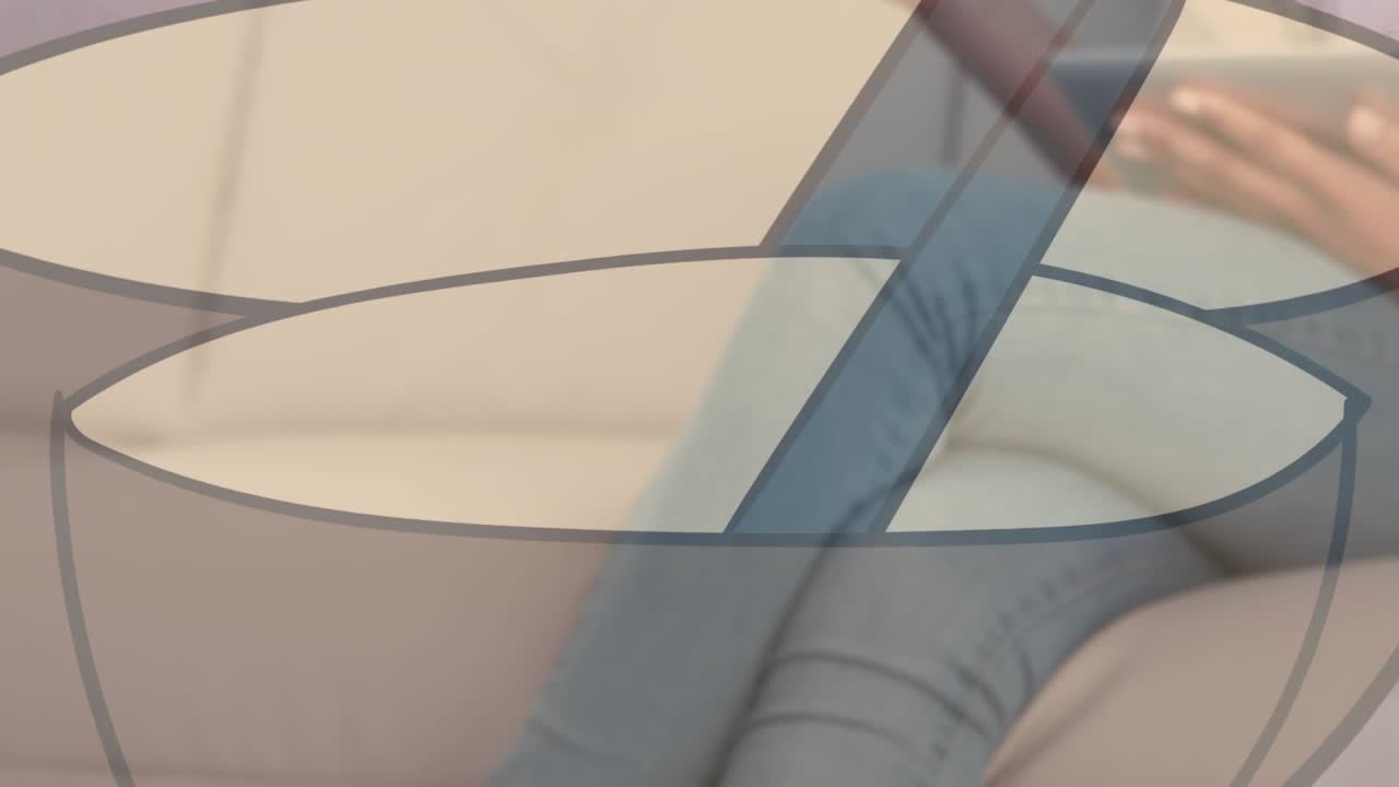 Animation of pattern over woman paying online with credit card