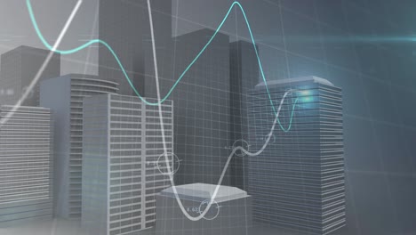 animación del procesamiento de datos financieros y estadísticas sobre el fondo de la ciudad