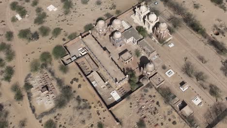 aerial overhead view of dome rooftop masjid at derawar fort