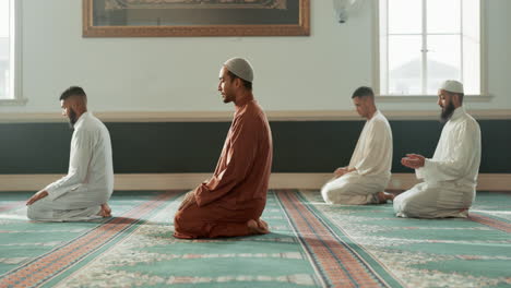 islamic, praying and holy men in a mosque