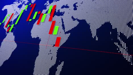 stock market charts and world map in background