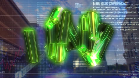 animación del texto de inicio sobre ondas digitales coloridas en formas en movimiento sobre fondo oscuro