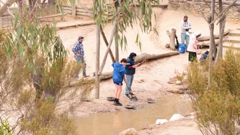 people panning for gold in a creek