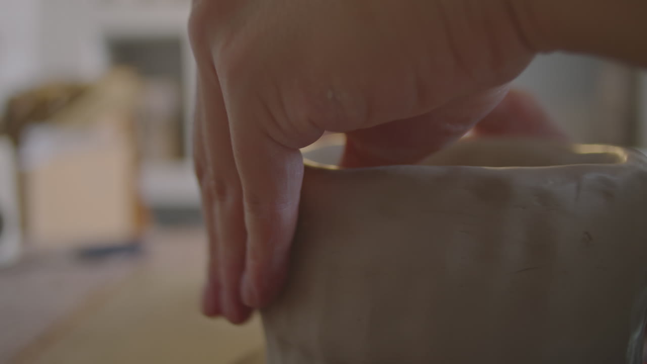 Hands of Ceramist Shaping Mug on Pottery Wheel