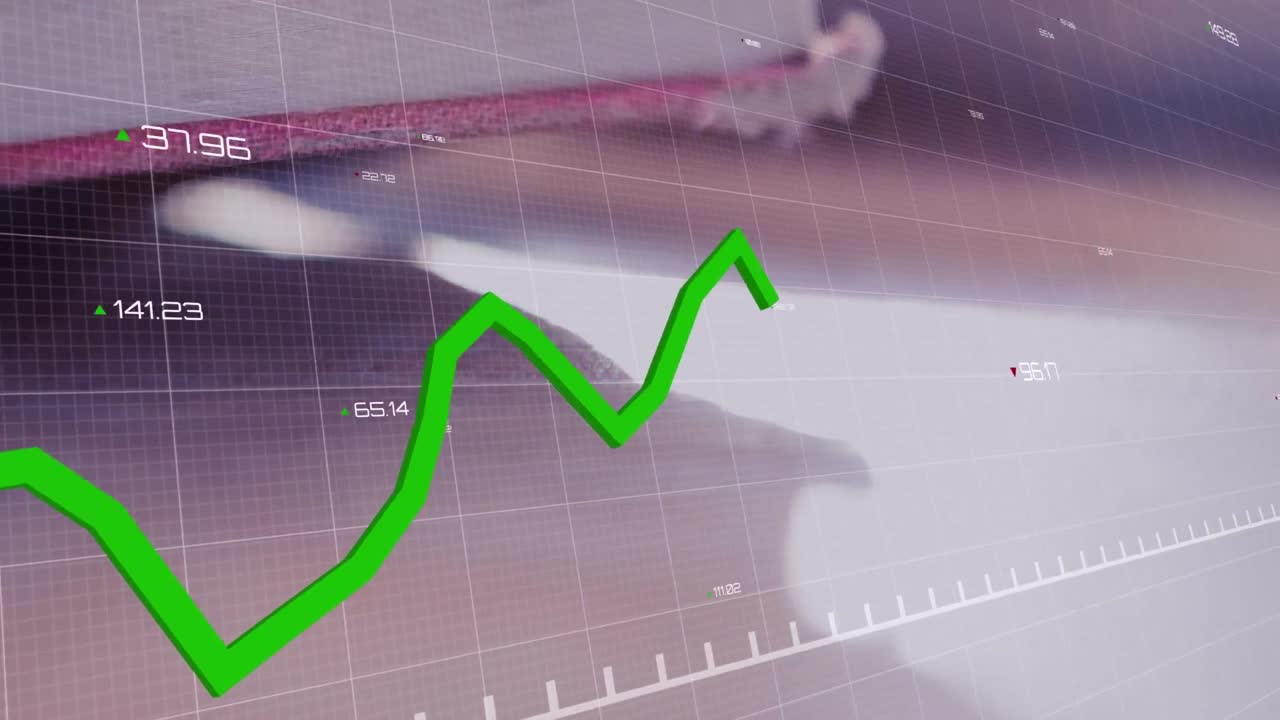 animación del procesamiento de datos estadísticos frente al primer plano de un documento de archivo.