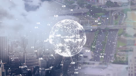 animation of globe over cityscape