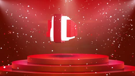 mejor oferta de animación de texto en la alfombra del podio del escenario 3d. cortina roja reval con explosión de confeti de papel de aluminio abstracto, foco, chispas de brillo, animación de bucle 4k.