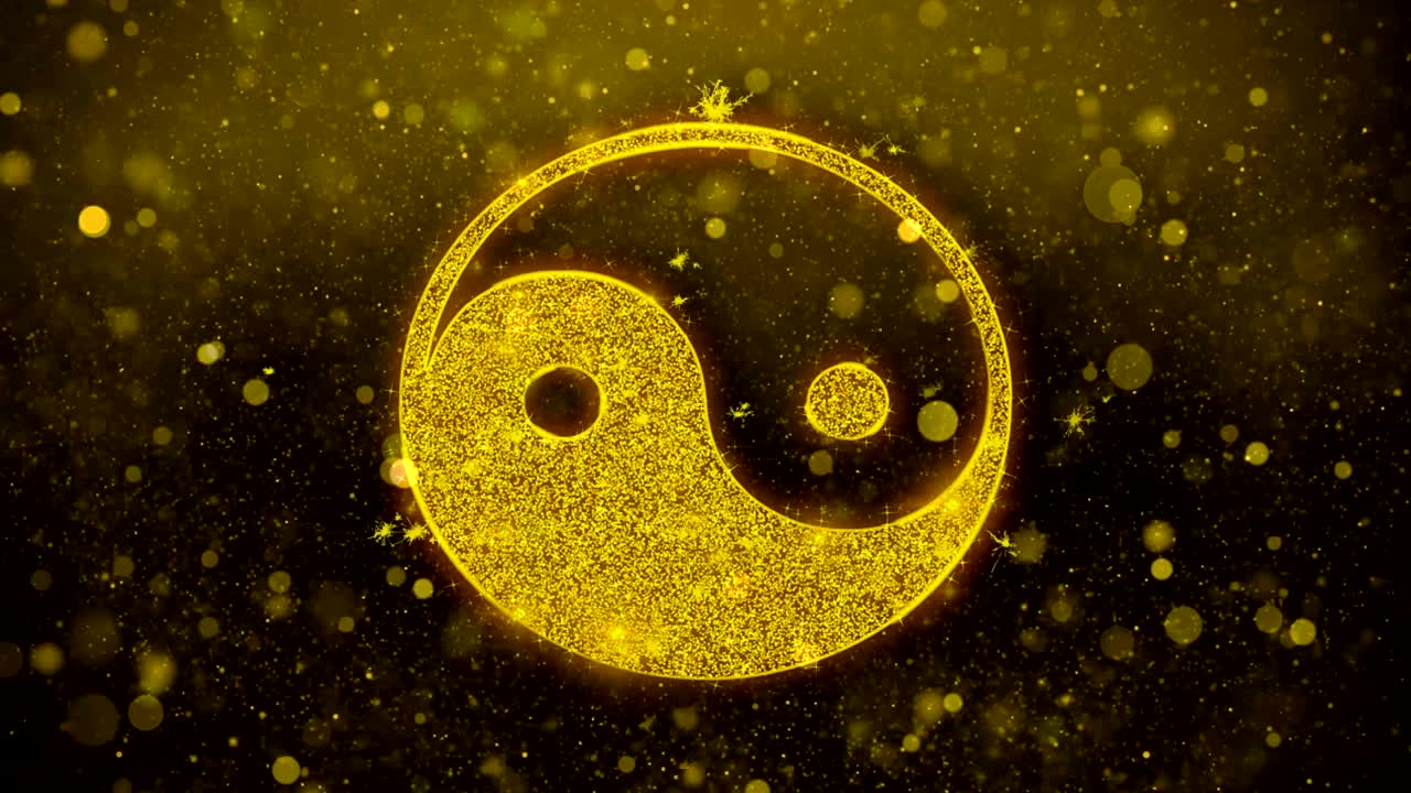 el ícono del budismo yin yang es el brillo dorado de las partículas de brillo.