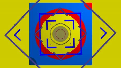 Farbige-Linien-Und-Formen,-Die-Sich-Auf-Gelbem-Hintergrund-Bewegen