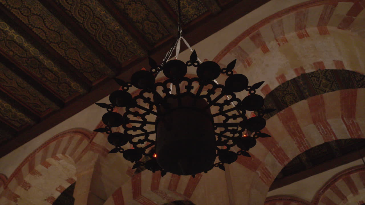 Close up of a hanging lamp inside a mosque, Cordoba, Spain