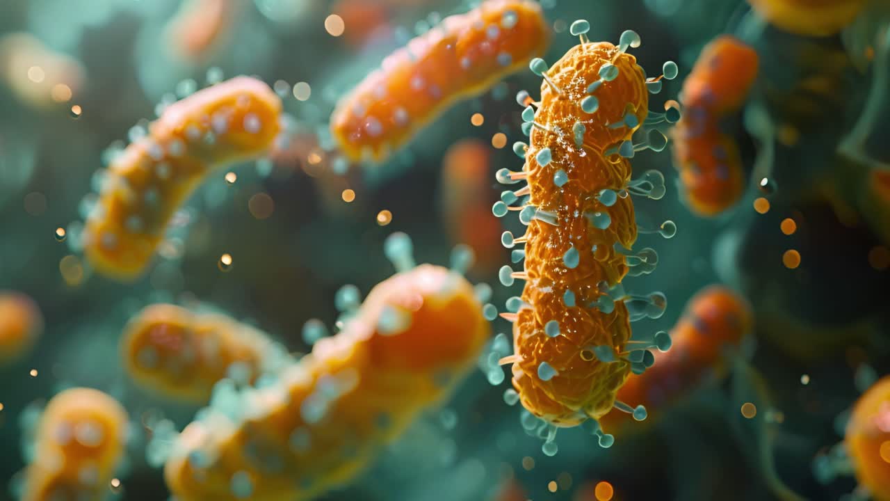 Microscopic view of bacteria or microorganisms