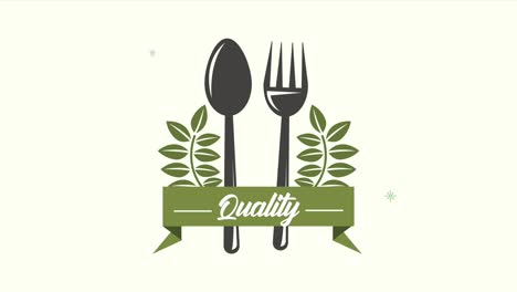 emblema de calidad del producto ecológico con cubiertos