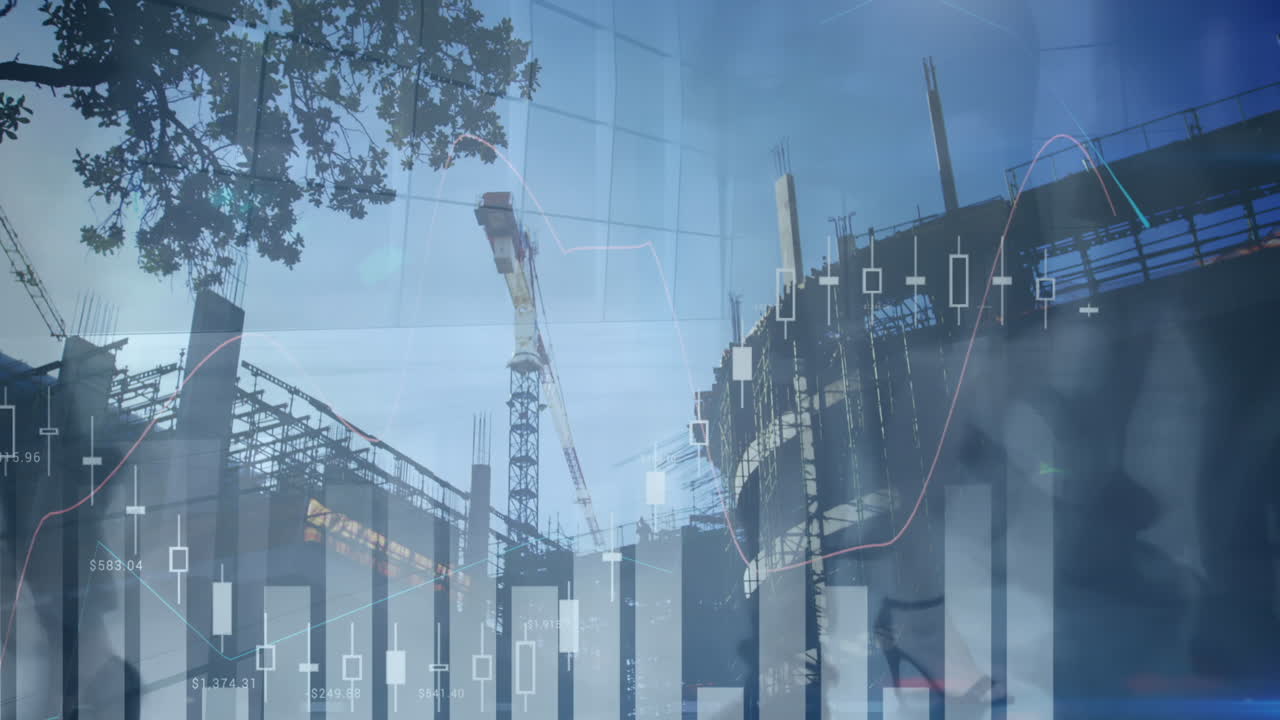 Animation de traitement de données financières sur une foule en mouvement
