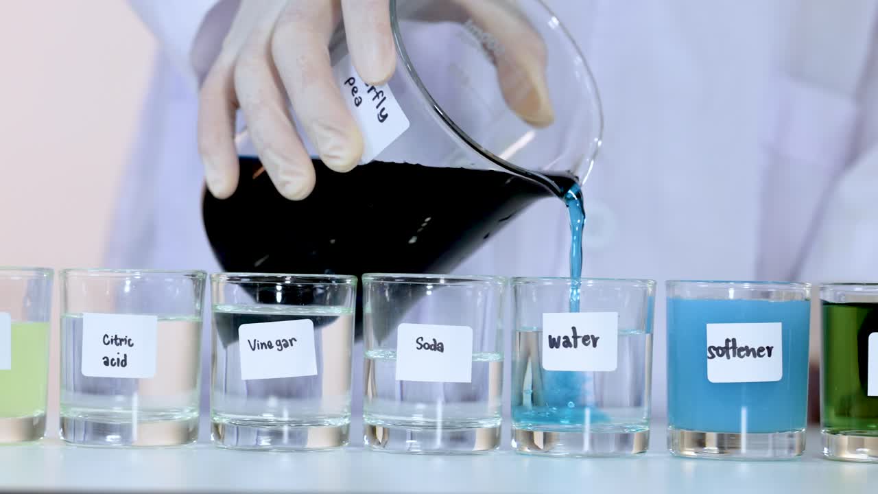 demostrando los cambios de ph utilizando la flor del guisante mariposa