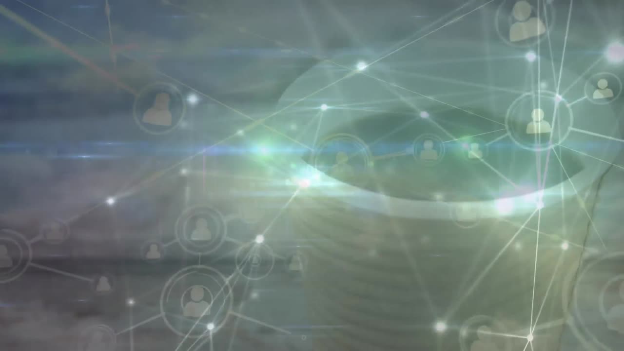 animación de iconos de personas sobre una taza de café y red de conexiones