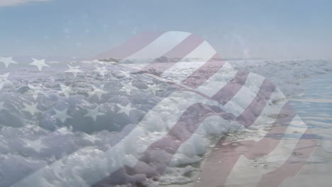 animation of flag of united states blowing over seascape