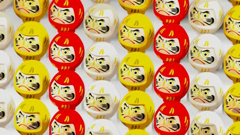 3 colores muñecas daruma en fondo blanco. animación de bucle capaz para el fondo.