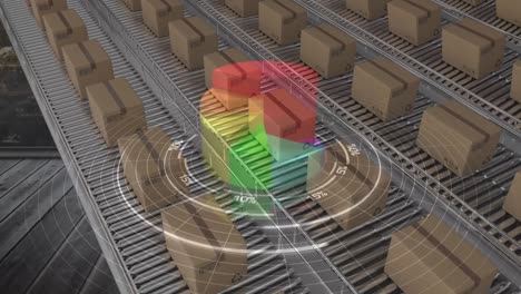 animation of statistics processing over cardboard boxes