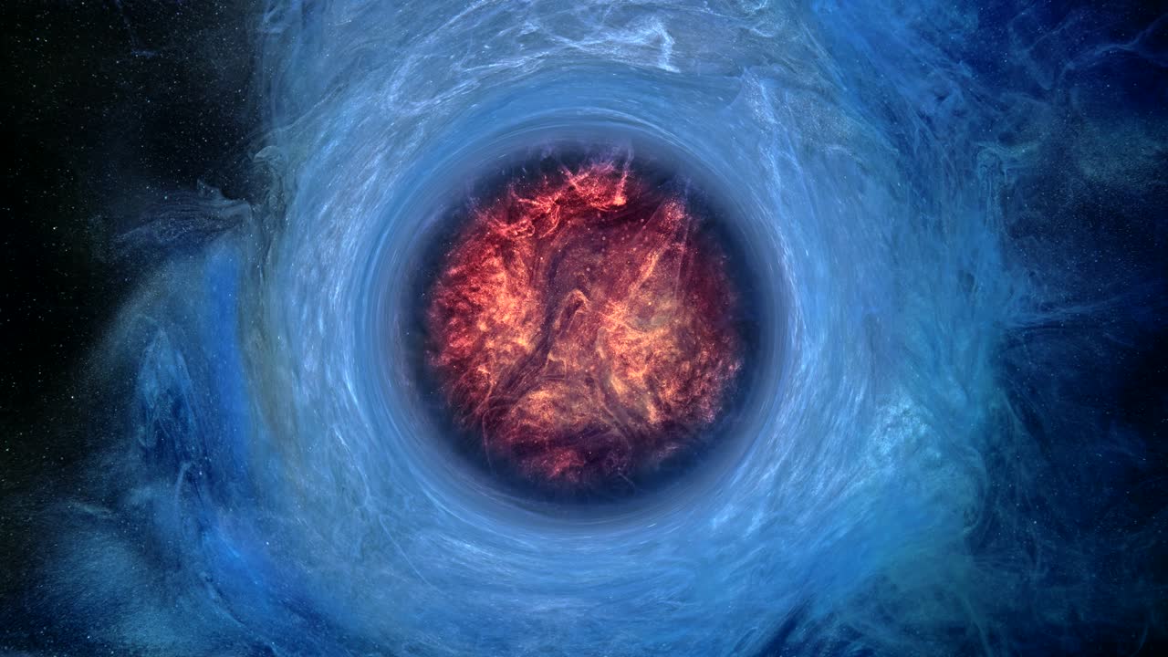 잉크 회전 화산 용암 은 불꽃 파란 원 흐름