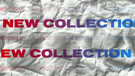 animation of new collection text in repetition on white background