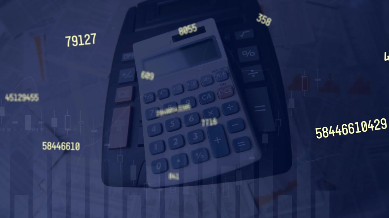 Animation of numbers floating over vintage calculator