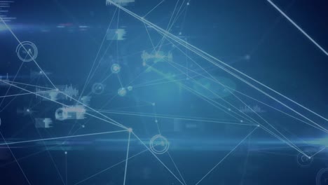 animation of graphs and counters connected with lines and sound waves with circuit board pattern
