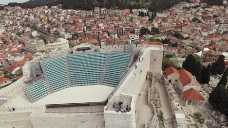 Point-of-drone-view-around-Saint-Michael-fortress-and-Sibenik-aquatorium-panoramic-view