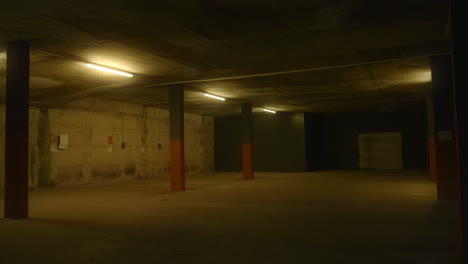 Cinematic-shot-of-an-underground-parking-garage-in-Oslo