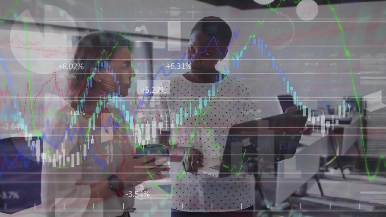 Animering av finansiell databehandling över affärsfolk på kontoret