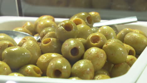 close-up of stuffed green olives