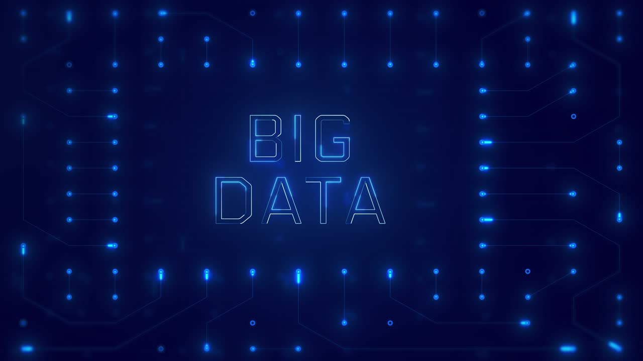 Glowing Big Data Text on Animated Digital Circuit Board
