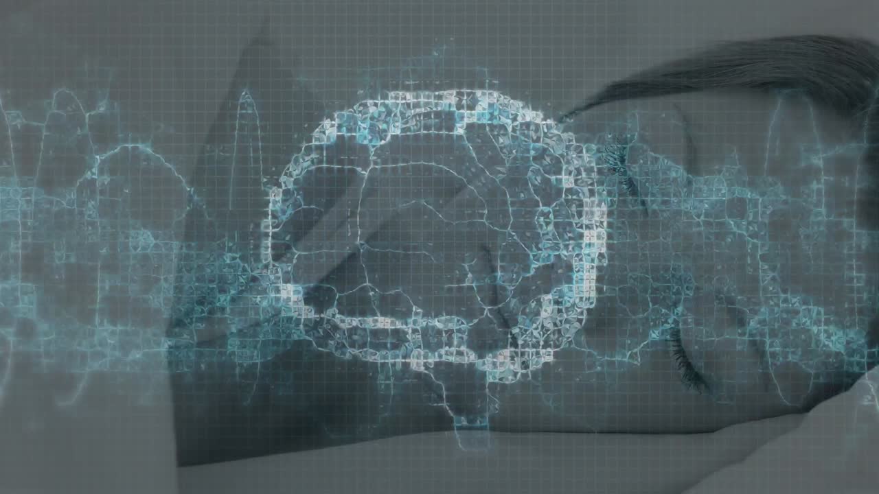 잠자는 백인 여성에 대한 dna 가닥과 뇌의 애니메이션