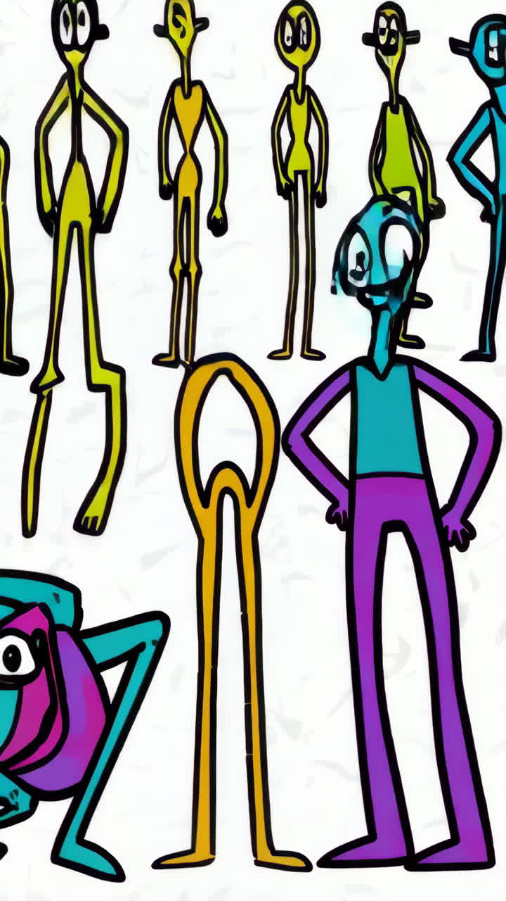 Vibrant Abstract Cartoon Characters and Doodles