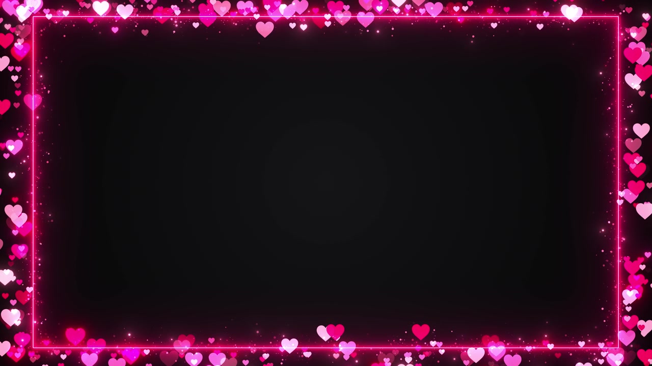 Cuori fluttuano attorno a un rettangolo luminoso profondo nero ampio spazio per il testo messaggi di San Valentino matrimonio