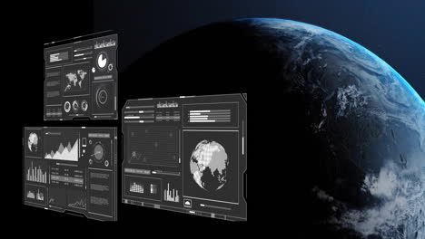 animación del procesamiento de datos digitales en el mundo sobre un fondo oscuro