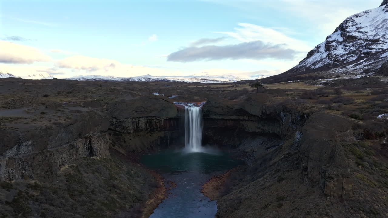 Fast-paced hyperlapse approaches Agrio Waterfall in Caviahue, revealing stunning natural beauty