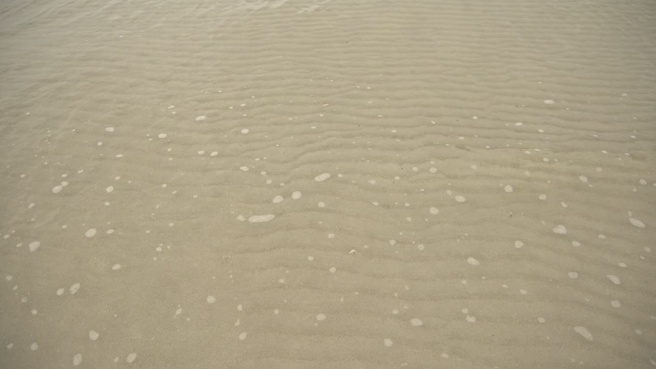바다의 파도가 조용히 모래를 가로질러 미끄러져 4k