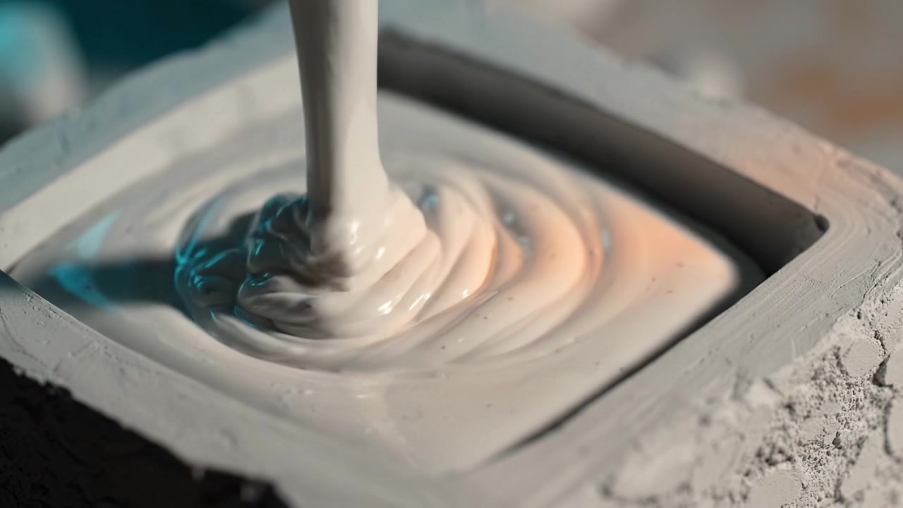 Pouring Smooth Liquid into a Mold for Casting, Creating a Beautifully Fluid Surface in a Controlled Environment for Artistic and Functional Applications