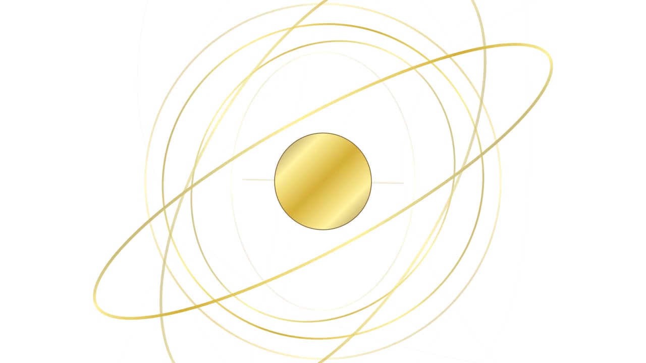 Sfera dorata astratta con anelli orbitali rotanti