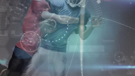 animation of diverse data over diverse male american football players