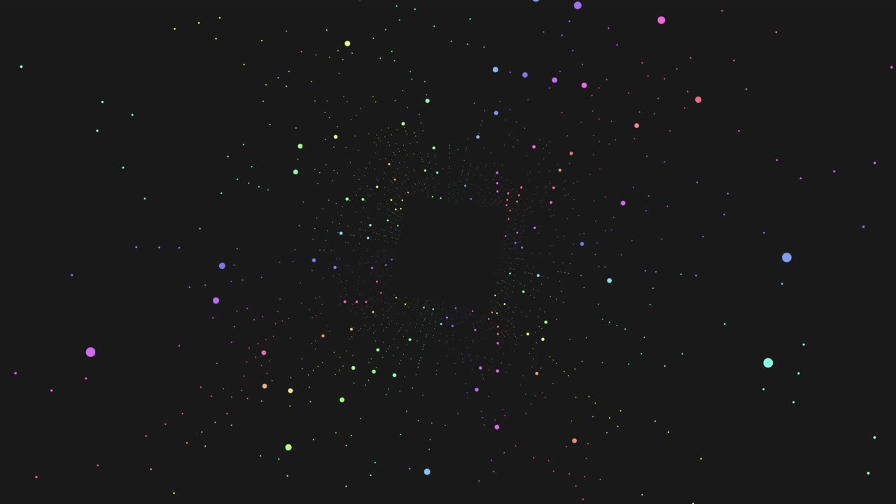 A symmetrical circular pattern formed by small dots with varying brightness and colors. The purpose or meaning behind this image remains ambiguous