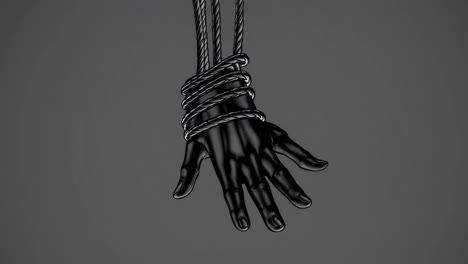 stylized black hand bound by ropes